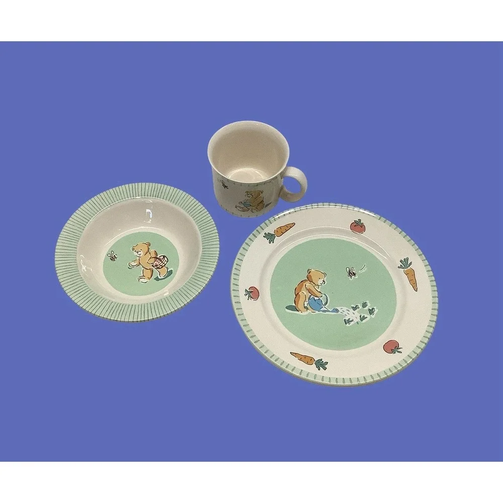Baby Ceramic Dish Set IKEA Childs Plate Bowl & Cup Set Teddy Bear Theme Dishes